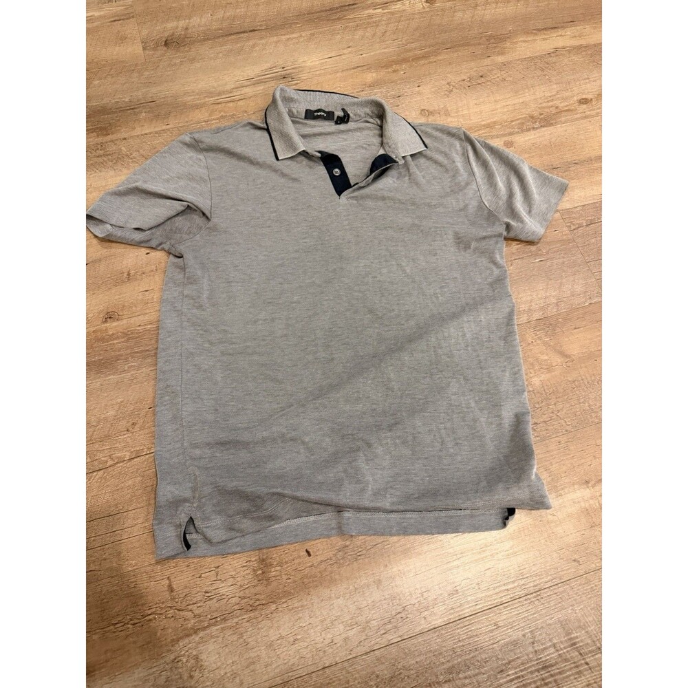 Theory Men’s Gray Contrast Trim Polo Shirt Size Small - Picture 2 of 4